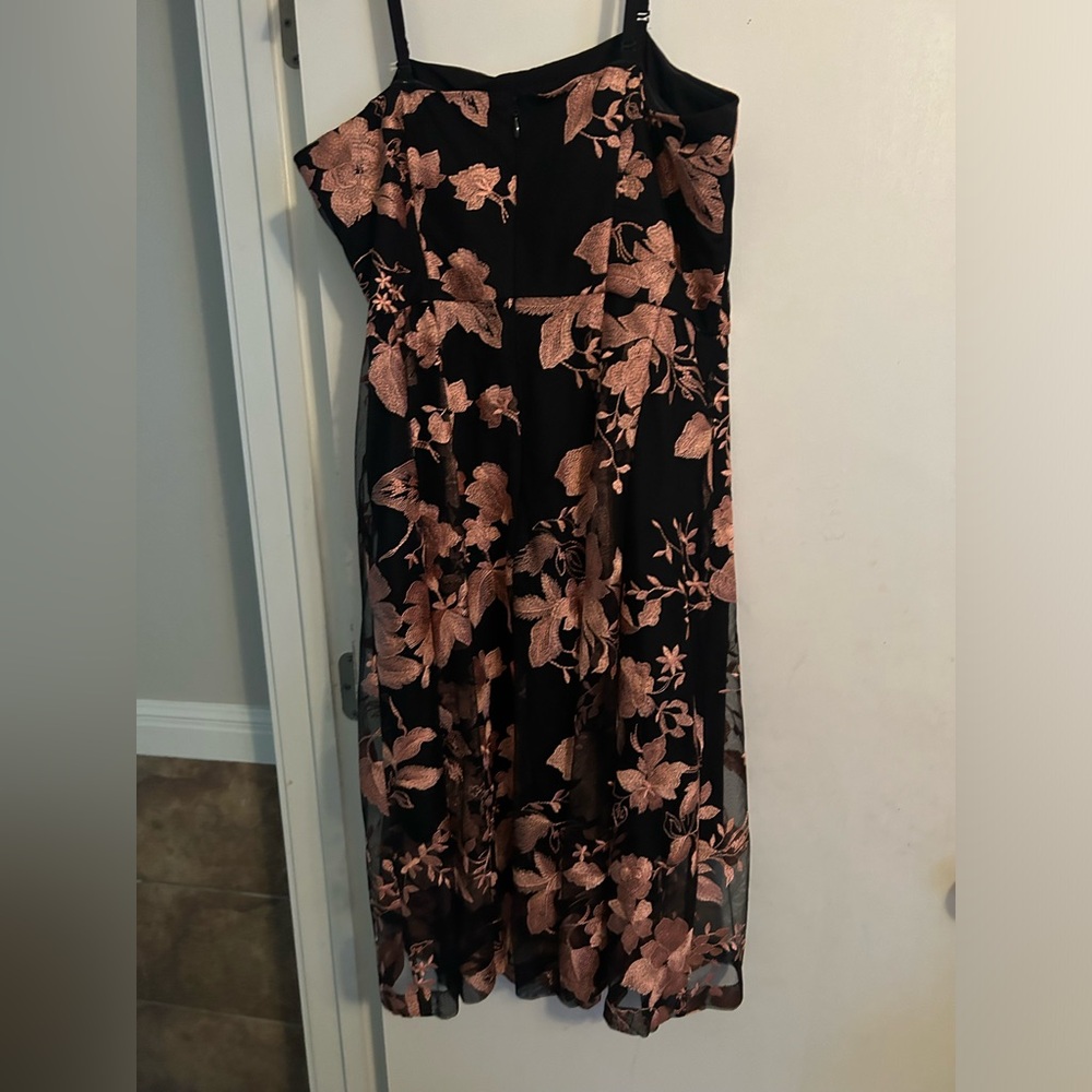 Eva Mendes; New York & Company black and pink dress.